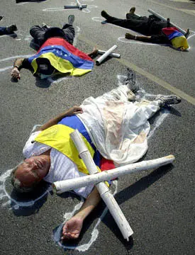 The opposition recreates the protest that led to the coup. AP Images/Fernando Llano