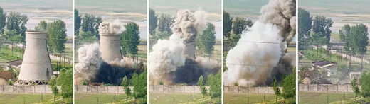 A cooling tower at a North Korean plutonium-producing reactor is demolished. 