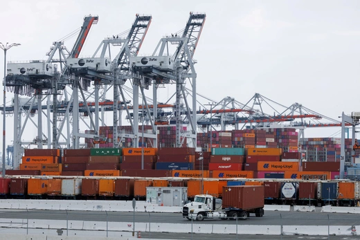 Shipping containers are shown at the Terminal 1 Container Terminal at the Port of Los Angeles in Wilmington, California, U.S., October 17, 2024.