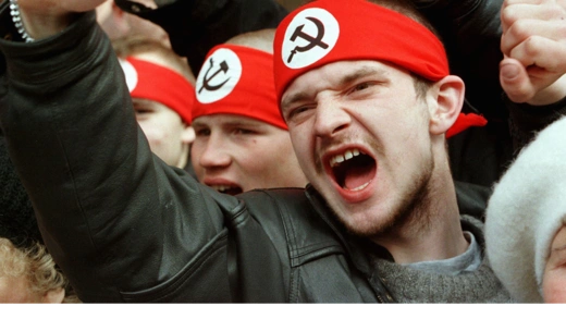 Archival photo of protests in soviet Russia.